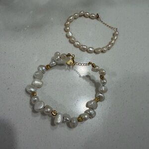 Then Real Pearls-  Beaded Bracelet with Gold Accents